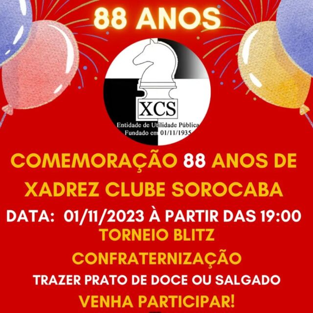 2ª Etapa do Sorocabano Blitz “Memorial Paulo Luiz de Oliveira” Dia  29/04/2023 – Xadrez Clube Sorocaba